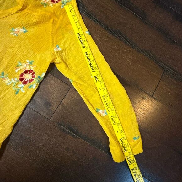 Fig and flower Anthropologie button up gauzy shirt size 2XL yellow embroidered f - Picture 8 of 11